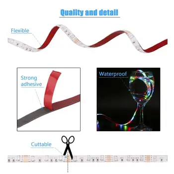 

Led Strip Lights Battery Powered, Music Color Changing Waterproof Strip Light with Controller,6.56 ft/2m 5V Battery Case,DIY Out