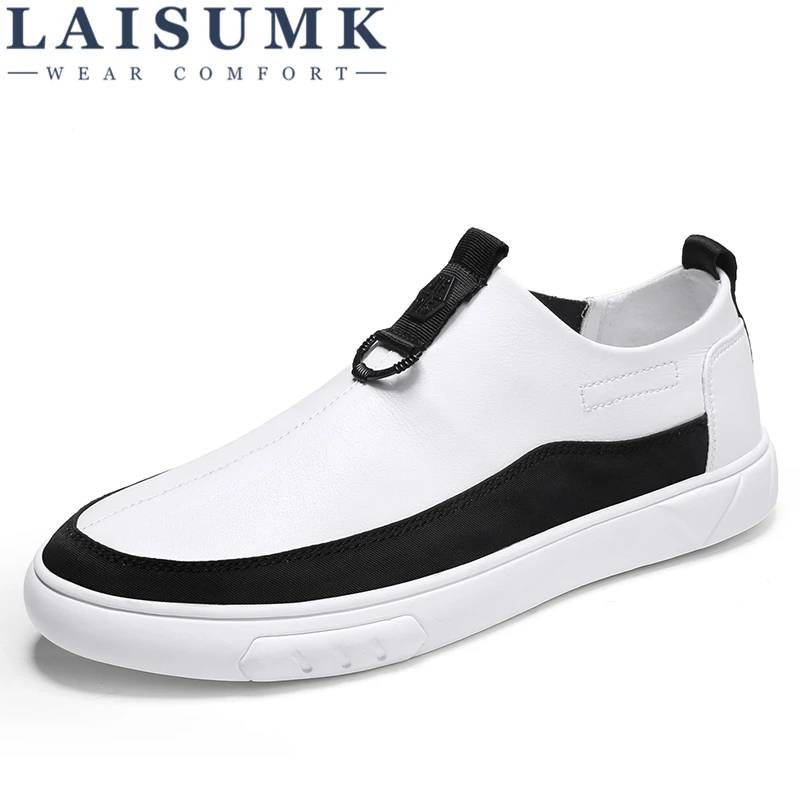 

LAISUMK New Males Comfortable Casual Solid Color Shoes Loafers Mens Shoes Quality Leather Males Lightweight Flats Moccasins