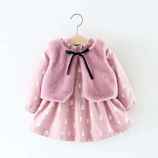 Baby Girl Winter Dresses 2018 Long Sleeve Toddler Girl Winter Clothes Kids Floral Warm Dress for