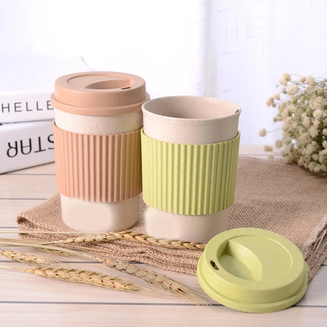 Cute Reusable Travel Cup To Go Coffee Cup Mug With Lid Wheat Stalk