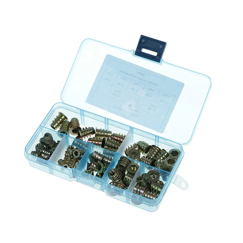 

70Pcs/set M4/M5/M6 Zinc Alloy Thread For Wood Insert Nut Flanged Hex Drive Head Furniture Nuts Assortment Kit With Box