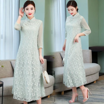 

2020 women chinese dress qipao cheongsam elegant chiffon qipao dress cheongsam modern floral lace half sleeve cheongsam oriental