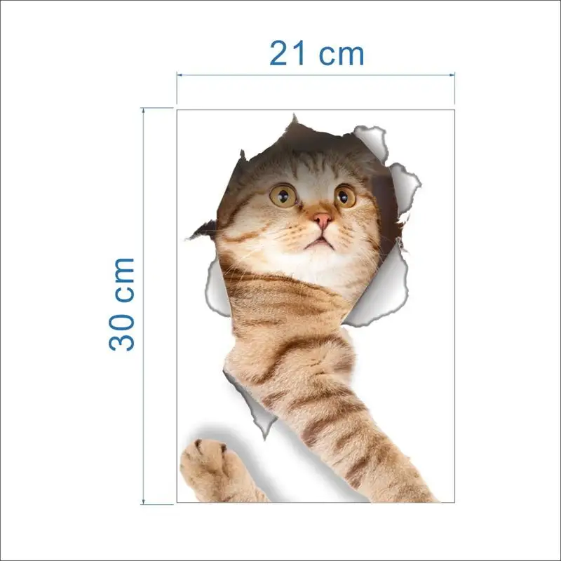 Cat Vivid 3D Smashed Switch Wall Sticker Bathroom Toilet Kicthen Decorative Decals Funny Animals Decor Poster PVC Mural Art