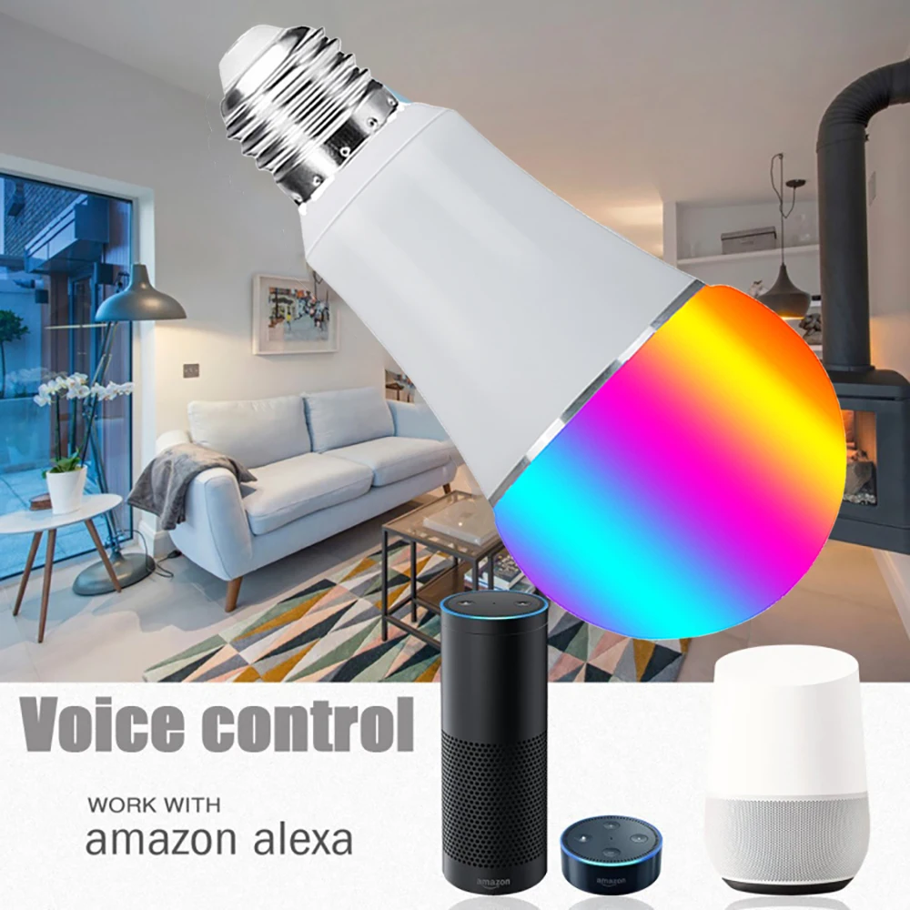 Wifi Bulb Smart RGB Light Remote Phone App Control 7W E26 E27 B22 Night Light Compatible with Alexa Echo & Google Home 2PC