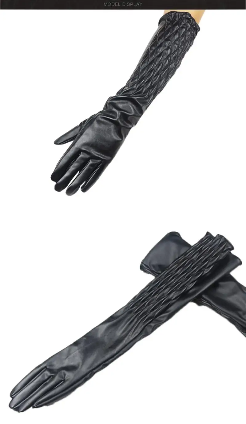 Длинные кожаные женские сексуальные длинные перчатки с металлическими заклепками зимние теплые женские Вечерние перчатки 50 см длина