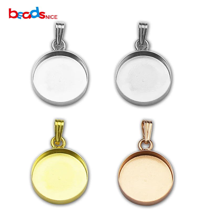 

Beadsnice Solid 925 Sterling Silver Pendant Tray Round Pendant Blank fit 16mm pendants for Necklace Jewelry Making ID36506
