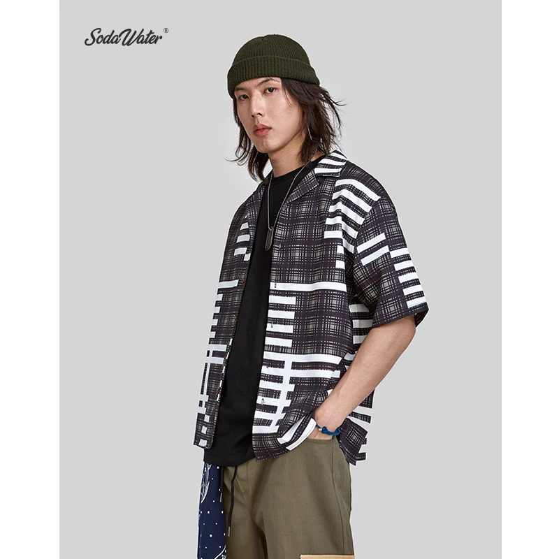 

SODA WATER 2019 SS Collection Men Loose Hip Hop Shirt Harajuku Japanese Streetwear Shirt High Street Printed Casual Shirt 9239S