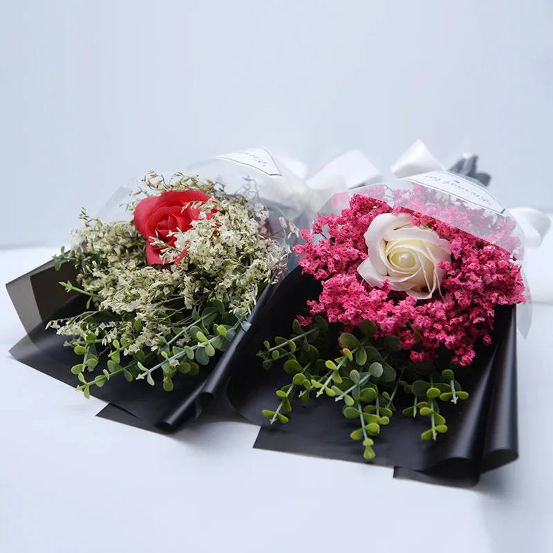 Flone Mini Artificial Dried Flower Scented Soap Rose Flower Crystal Grass Bouquet Fake Gypsophil Flower Wedding Home Party Decor (11)