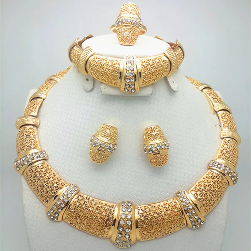 Dubai Gold Color jewelry Set Women Crystal nigerian