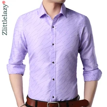 Дизайнерские мужские рубашки в полоску с длинным рукавом, приталенная винтажная модная мужская рубашка, мужская одежда из Джерси, повседневная одежда 36518