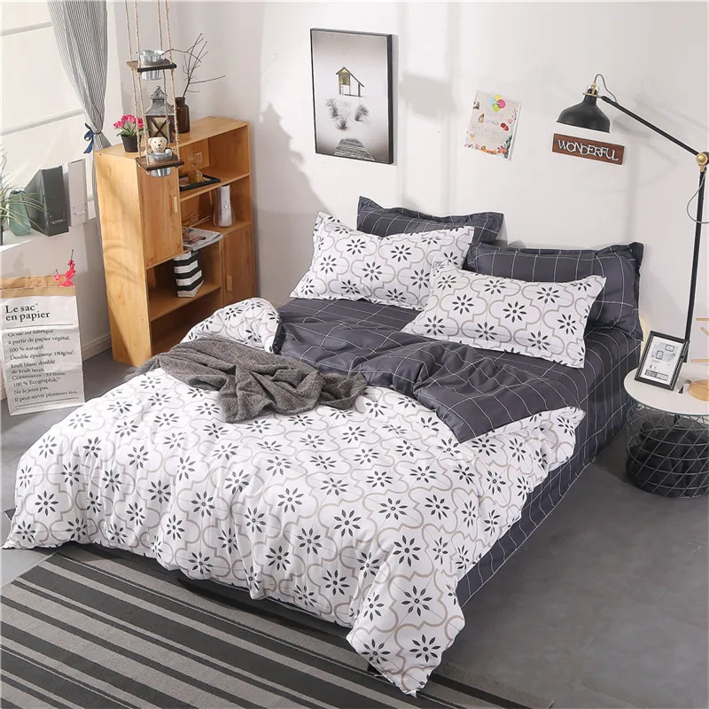 

Modern Black Print Polyester Fiber Soft Duvet Cover Flat Bed Sheets+Pillowcase King Queen Full Twin Bedding Set Bedding Set 4Pcs
