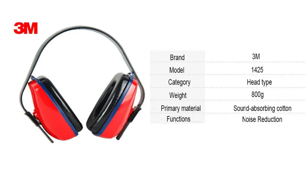 3 м 1425 анти-Шум защитные наушники Шум затычки для ушей с Головные уборы красные уши протектор E0419