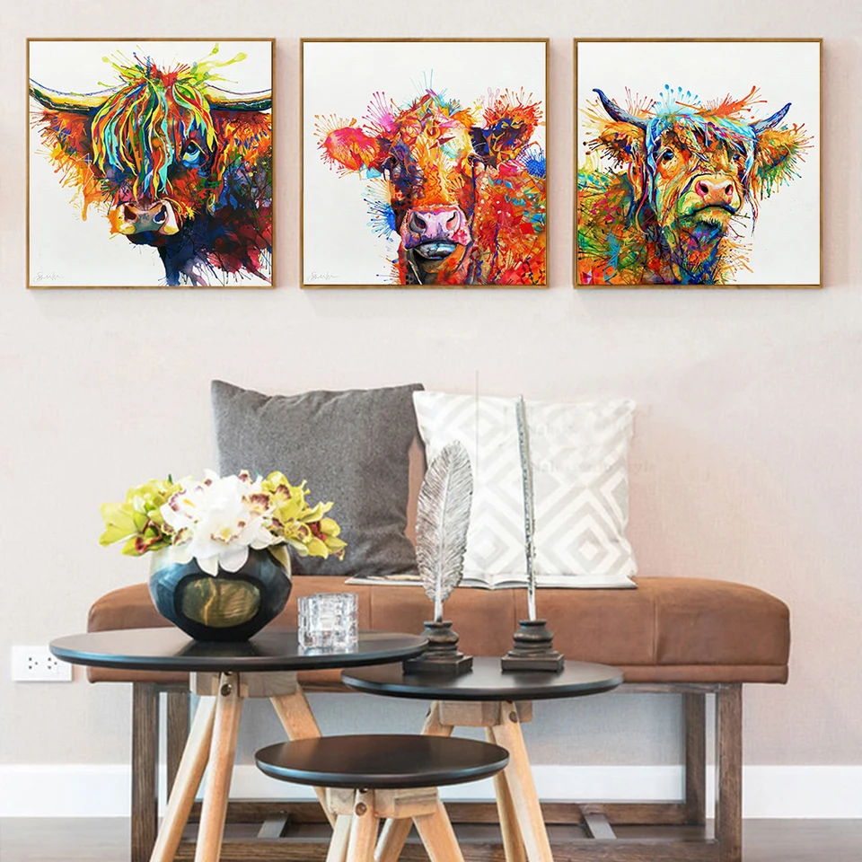 Animal Painting Long Hair Cow Posters And Prints Print On Canvas