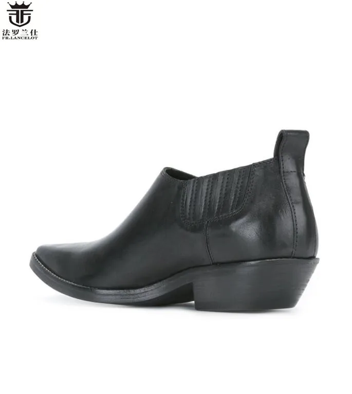 FR. LANCELOT/ туфли из натуральной кожи с острым носком; Мужские модельные туфли; деловые туфли без шнуровки; мужские свадебные/вечерние туфли; туфли на плоской подошве на низком каблуке