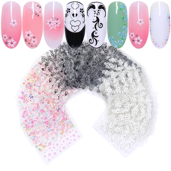 

3D Nail Sticker Adhesive Flowers Black White Mixed Pattern Nail Transfer Sticker Decals Nail Art Decoration DIY Design