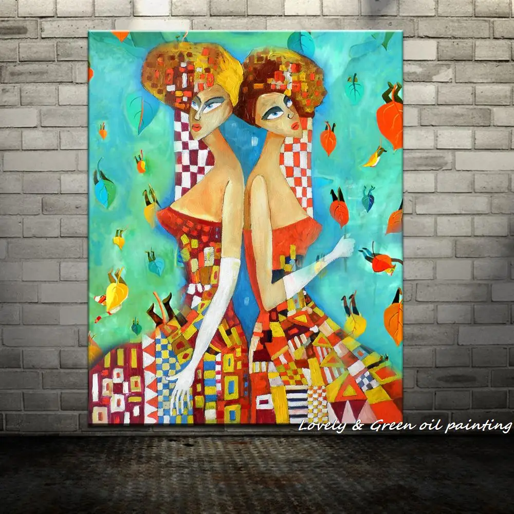 Pintados A Mano Hermosas Ninas Twin Pinturas Al Oleo Modernas En