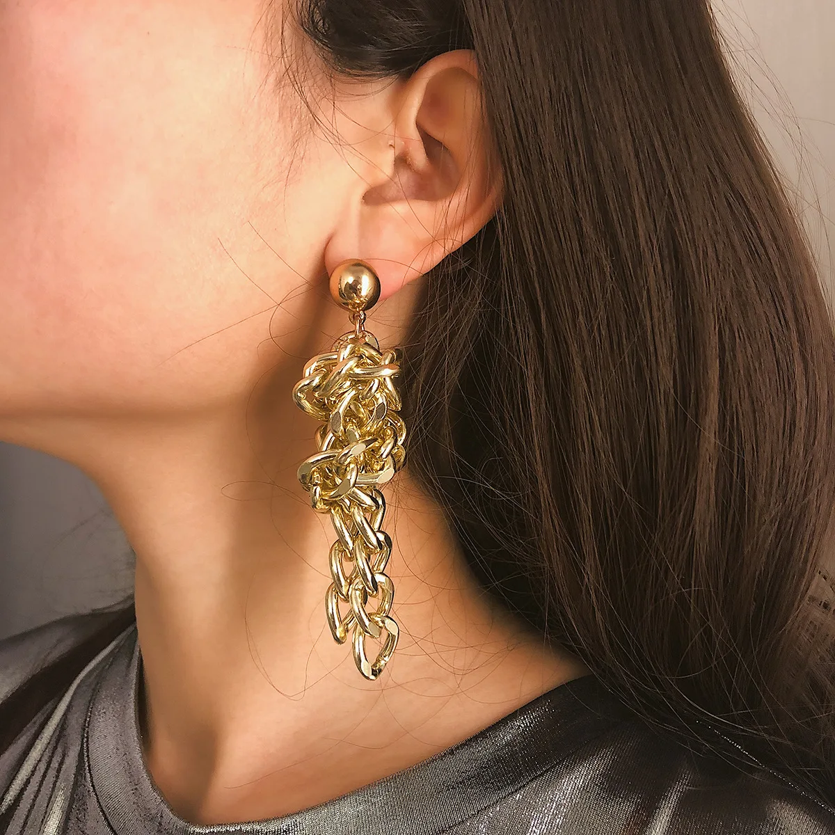 

MESTILO 2019 Punk Fashion Long Chains Earrings Gold Color ZA Circle Chains Tassels Dangle Earrings For Women Girls Party Jewelry
