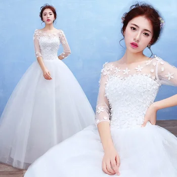 

Plus Size Wedding Dress 2019 Princess Dress Church Wedding Robe De Mariee Applique Floral Maix Beach Bridal Dresses 2019 TS348