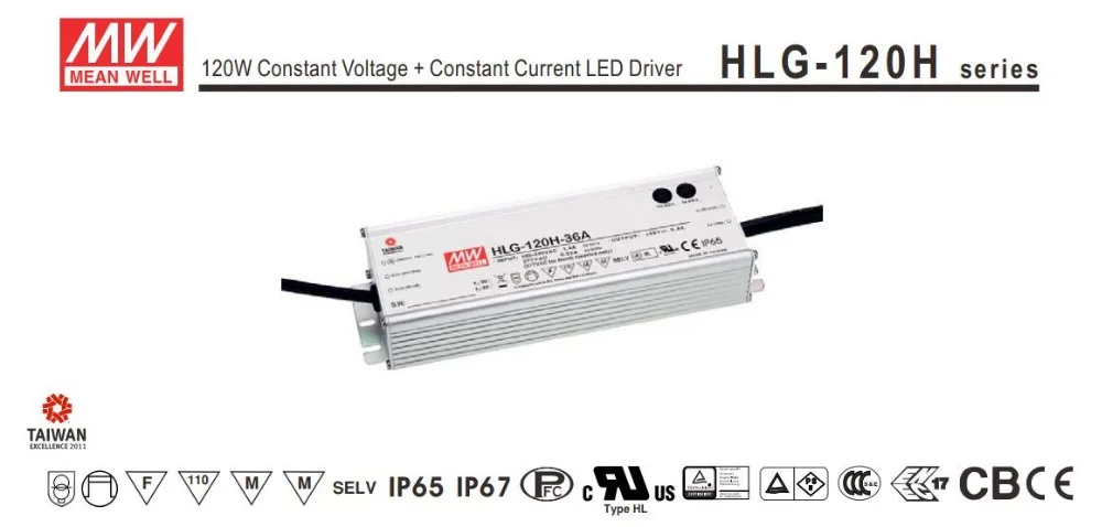 MEANWELL 100W120W светодиодный, блок питания HLG светодиодный выход драйвера 30V36V42V48V гарантия 7 лет светодиодный прожектор уличный фонарь highbay драйвер