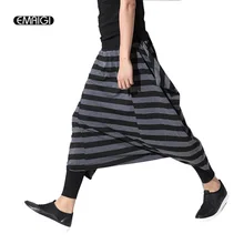 Мужские повседневные брюки с крестиками, мужские свободные полосатые брюки с заниженным шаговым швом, мужские уличные штаны-шаровары в стиле рок-панк