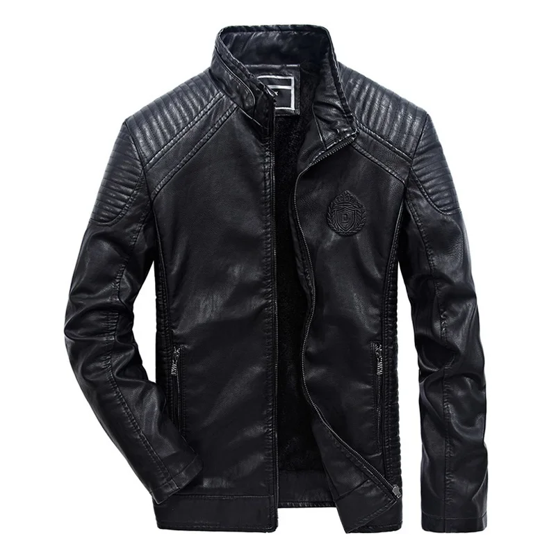 Fashion Mens Leather Jacket Warm Fleece Lined Autumn Men Coat