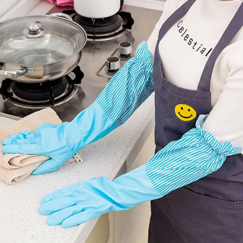 1 пара перчаток для мытья дома домашняя кухня с длинным рукавом водонепроницаемый инструмент для очистки посуды полезный противоскользящий дизайн перчатки