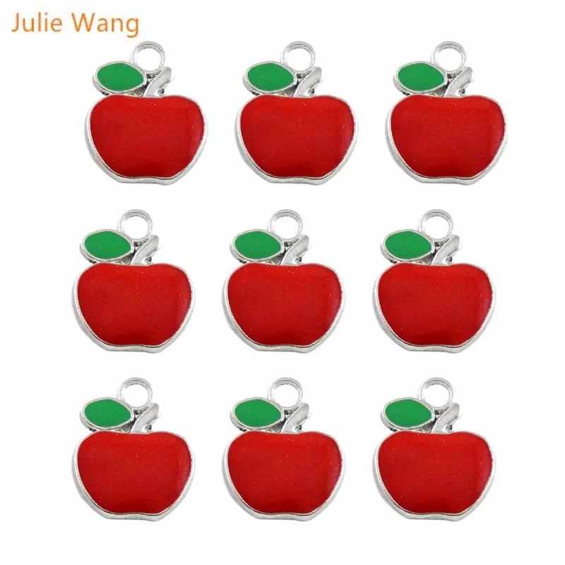 Julie Wang 40 шт. милые эмалевые подвески из сплава в форме яблока-кулоны для