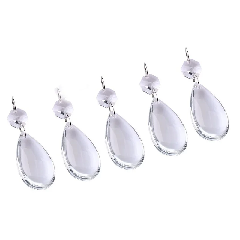 

10pcs 1.95" Clear Tear Drop Shape Design Glass Crystals for Chandeliers with Octagon Beads Connector Ring