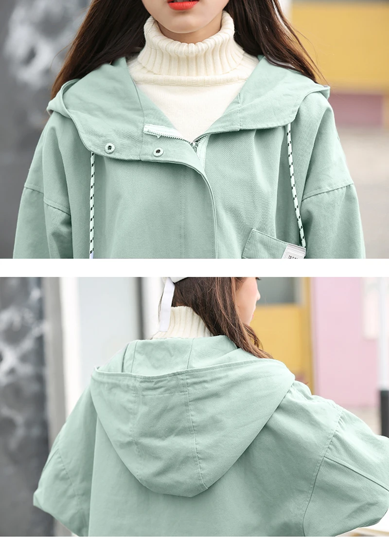 Autumn Loosen Long Jacket Women Hooded Windbreaker Women Coat Spring Women Casual Bomber Jacket College Women's Jacket Large