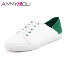 Annymoli Для женщин женские туфли на плоской подошве, со шнуровкой Лоферы для женщин Школьная обувь круглый носок повседневная мул Обувь женские туфли на плоской подошве обувь белый большой размер 12 34-46
