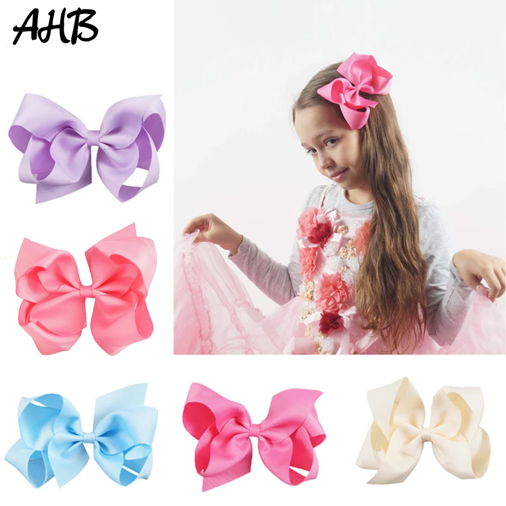 

AHB Hair Accessories Hair Bows for Girls 6 Inch Solid Grosggrain Ribbon Hairgrips with Clips Handmade Colorful Hairpin Headwear