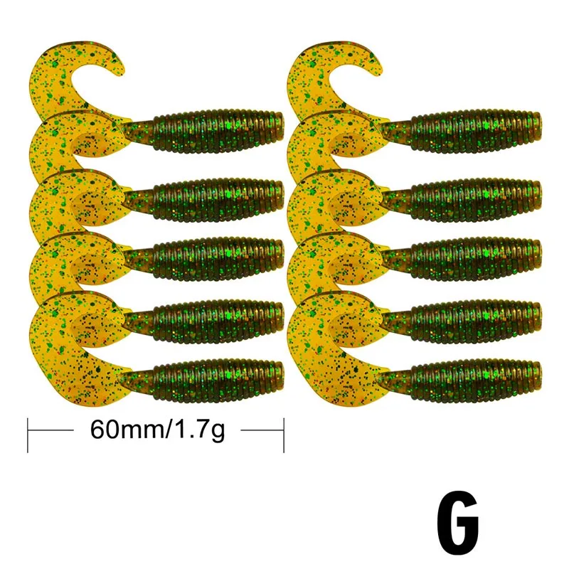 10 шт. 60 мм/1,7 г Силиконовые Мягкие рыболовные приманки плавающий резиновый приманка leurre de peche хвост искусственные рыболовные снасти - Цвет: G