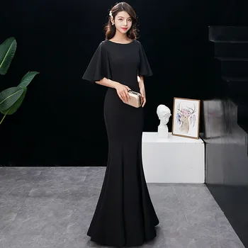 

Asian Flare Sleeve Female Satin Robe De Soiree Sexy Slim Long Mermaid Cheongsam Summer New Evening Party Dress Vestidos De Festa