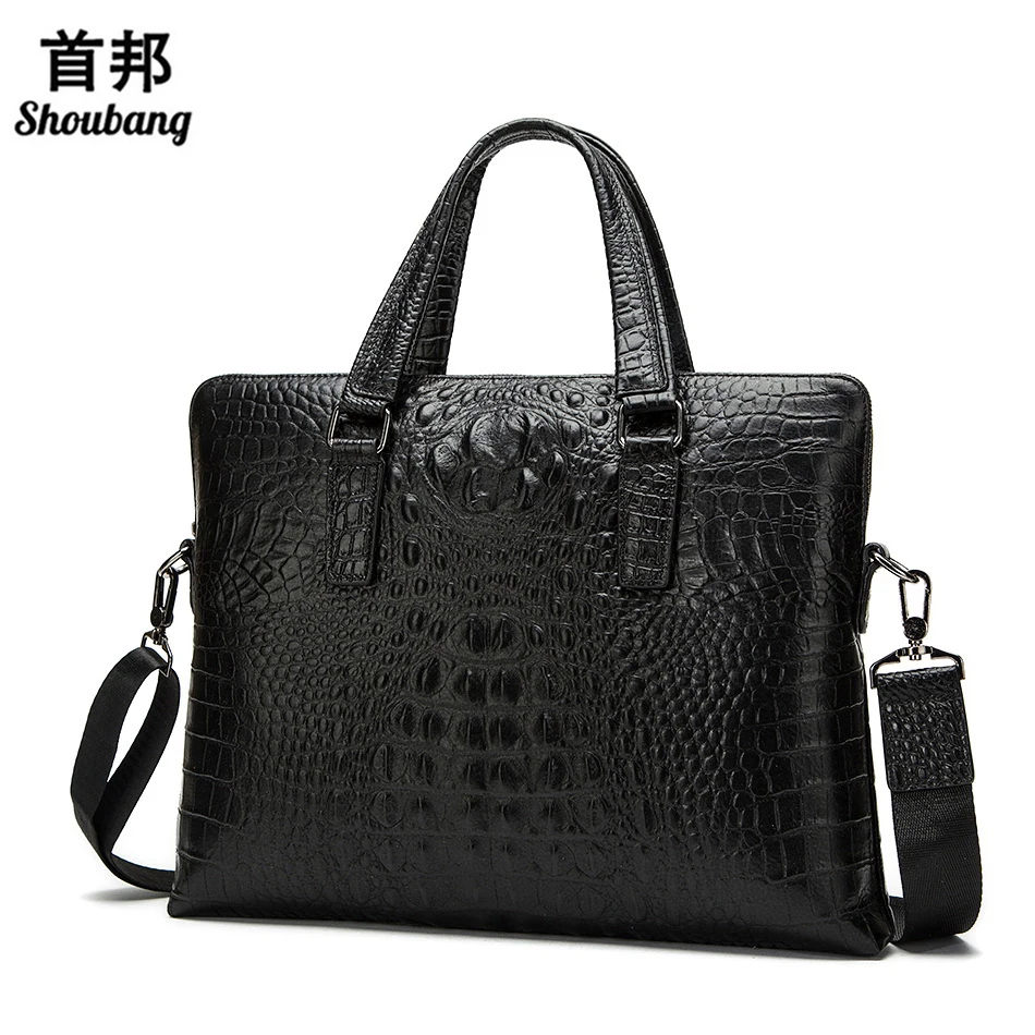 

Genuine Leather Men Bag Men Briefcase Crocodile Pattern Shoulder Crossbody Bags Leather Laptop Bag Male Handbag Tote Bag