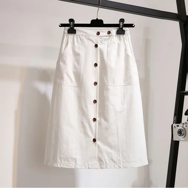 2018 New Japan Style Midi A Line Skirt Women ladies elastic Waist chic