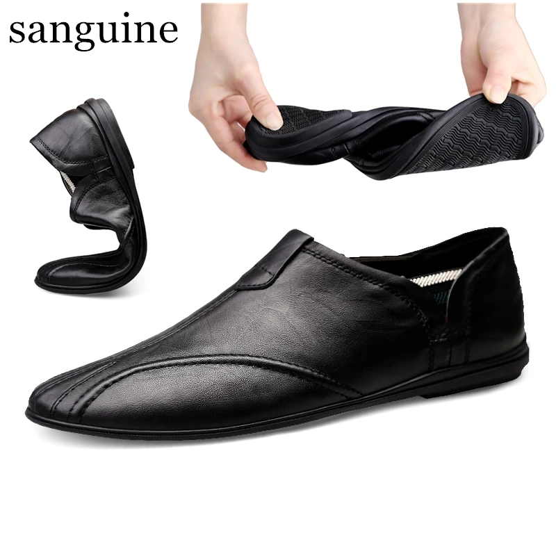 

Spring Men's Shoes Casual Leather Cowhide Soft Face Men's Shoes New Fashion Soft Casual Shoes A Pedal Soft Bottom