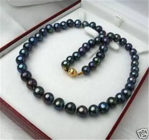 

NATURAL 9-10 MM SOUTH SEA BLACK PEARL NECKLACE 18