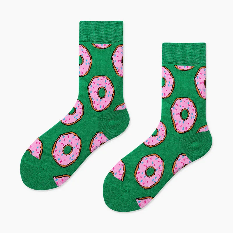 Japanese Women Cute Fruit Food Dessert Colorful Harajuku Socks Funny Funky French fries doughnut pizza male Crew Sock - Color: 5