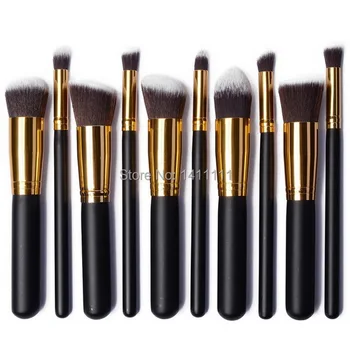 

Wholesale DHL Free Shipping Makeup Brushes Set Kit 10pcs in 1 Pro Foundation blush Eyeshadow Eyebrow Brush Kabuki Gold MB85