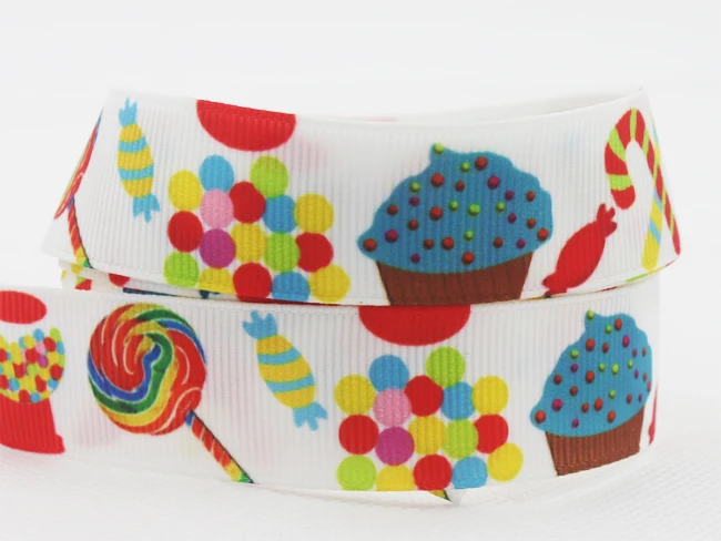 

[IuBuFiGo] 1" 25mm Cake Grosgrain ribbon Printed ice cream ribbon DIY accessory ribbon 50 yards/roll