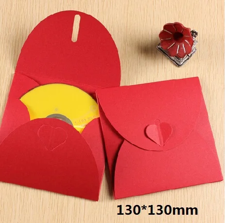 

5PCS/lot Vintage Red envelopes Romantic Heart Kraft Paper CD Optical Disc Paper Bag DIY Multifunction Card bag 130*130mm