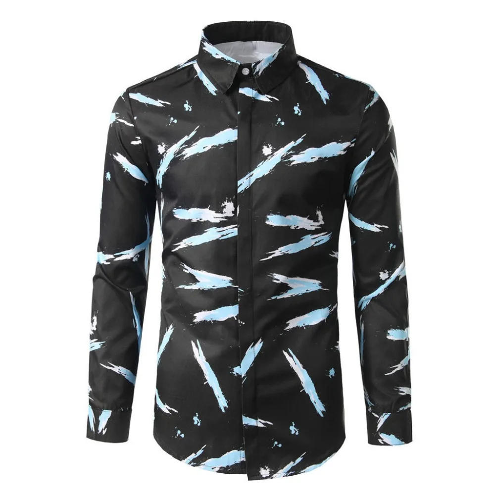 2019  men's casual T-shirt button lapels slim plus size sports t-shirt comfortable long-sleeved shirt men luxury 40J6 (2)