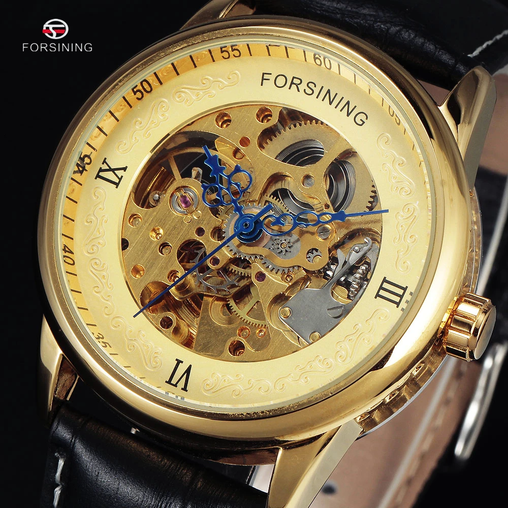 Новый FORSINING Элитный бренд Для мужчин мужской русский Золотой Скелет автоматические часы кожаный ремешок Повседневное механические