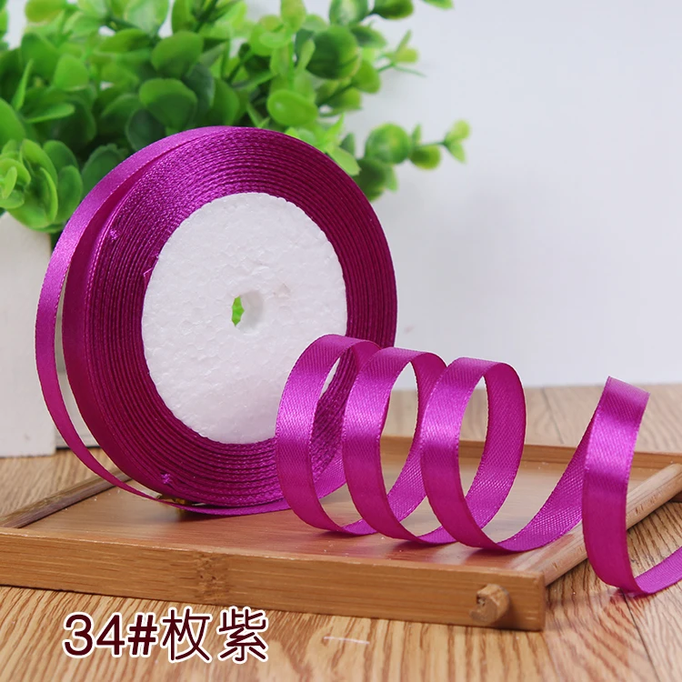 3/"(10 мм) 25 ярдов дешевая атласная лента для художественного ремесла и шитья на Рождество, свадьба, для конфет коробки торта коробка для печенья подарок Обёрточная бумага - Цвет: 34 Fushia Purple