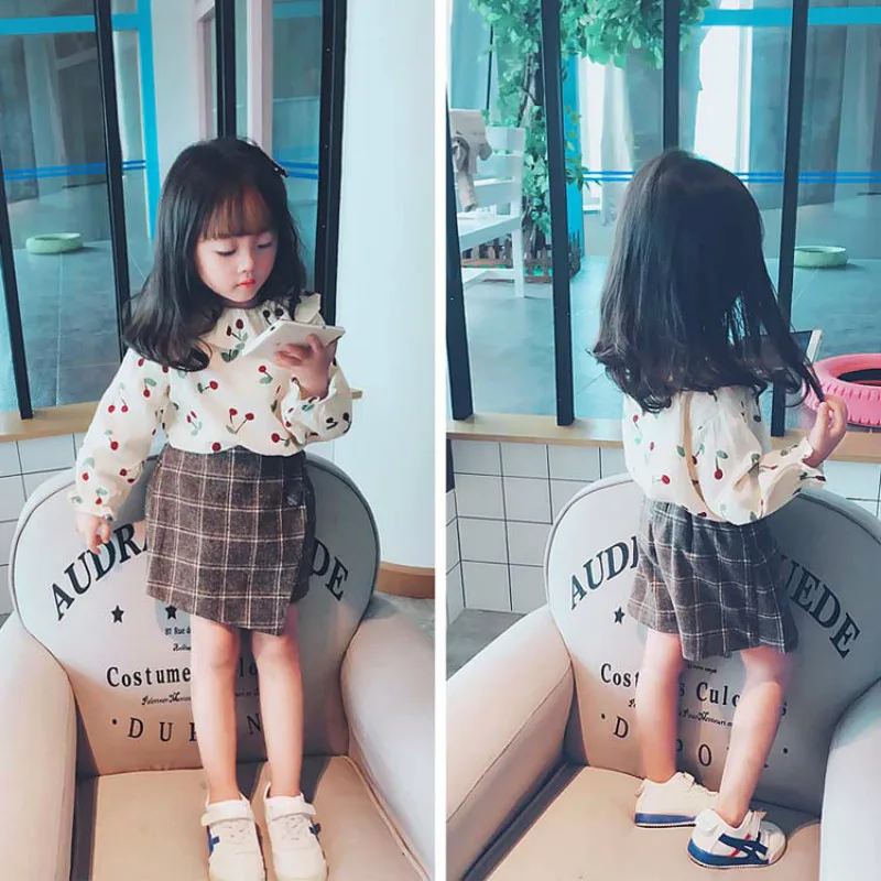 

Spring New Girls Tops Kids Long Sleeve Cute Shirt for Girls Kids Cherry Shirt All Match Toddler Girls Clothes 2-7 Years