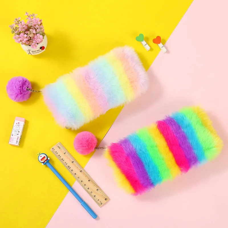 Плюшевый чехол-карандаш Trousse Crayon Pennen Etui Scolaire Stylo School trousse Laser Hairball для девочек Estuches Para El Colegio