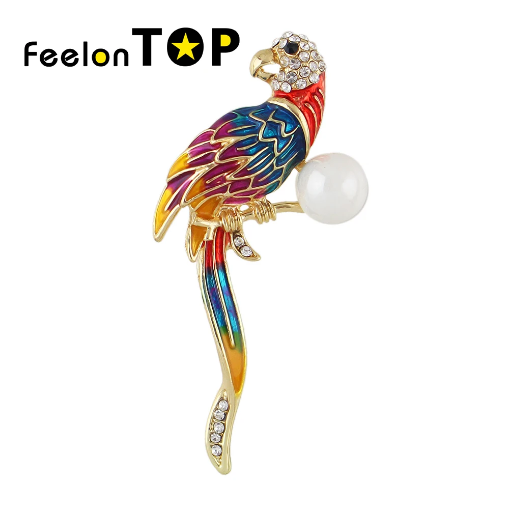 Feelontop Симпатичные Украшения Золото-Цвет птица Форма брошь с Цвет ful эмаль стразы и