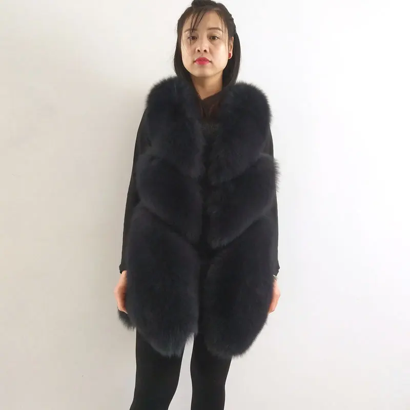 Натуральный Лисий кожаный жилет женские теплые Весна и осень зима новое пальто QD. YISHANG - Цвет: Темно-серый