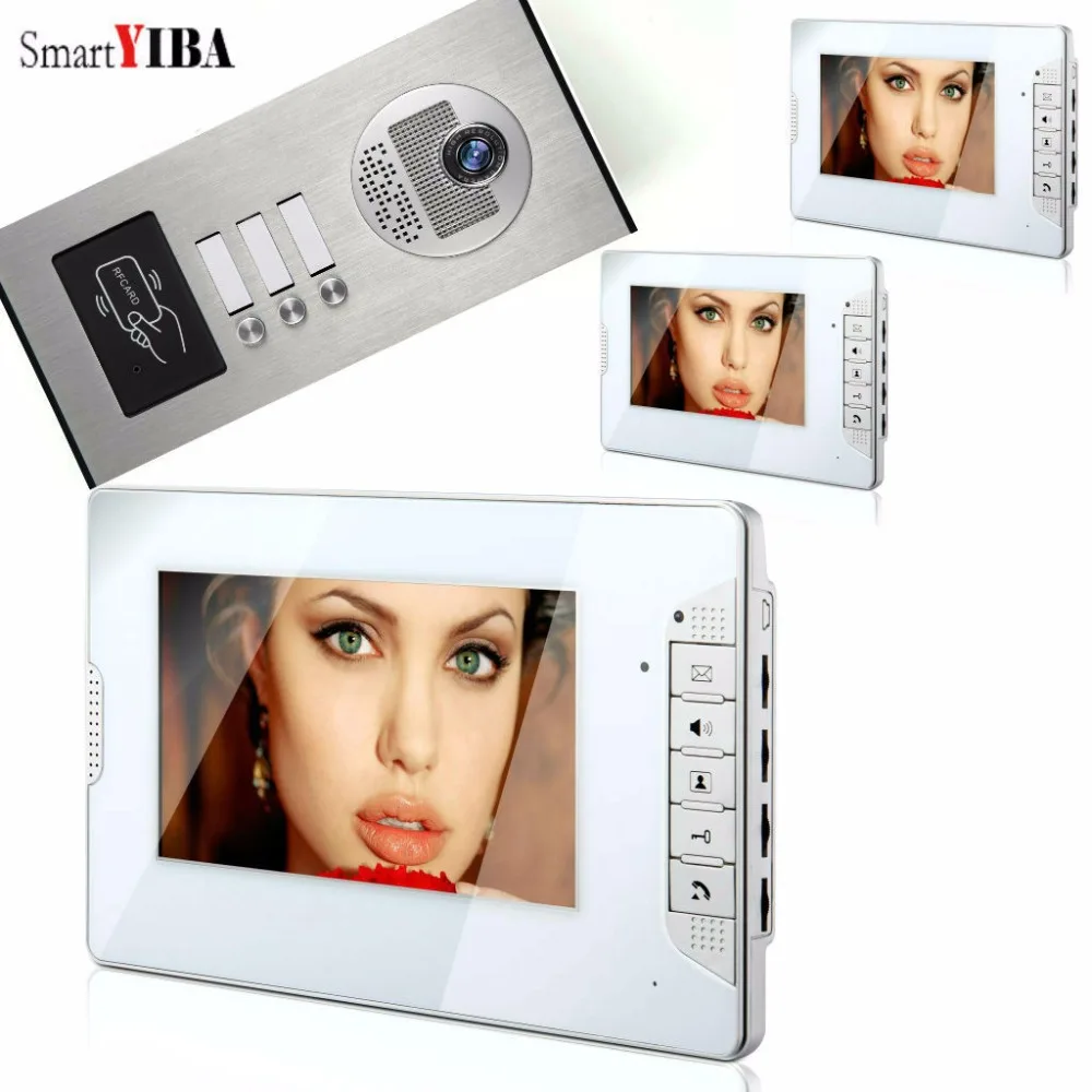 cheap SmartYIBA 7 #039; #039; Video Door Camera Doorbell For 3 Units Apartment Video Intercom Kits RFID Control Access Door Phone System