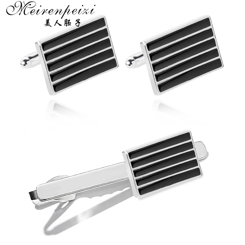 Meirenpeizi высококачественный черный квадратный подарок роскошный зажим для галстука запонки мужской свадебный подарок, металлический галстук, держатель, застежка